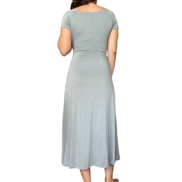 Vince Gray V Neck Maxi Sweater Dress Classic Short Sleeve Size Medium Knitted - Picture 4 of 11